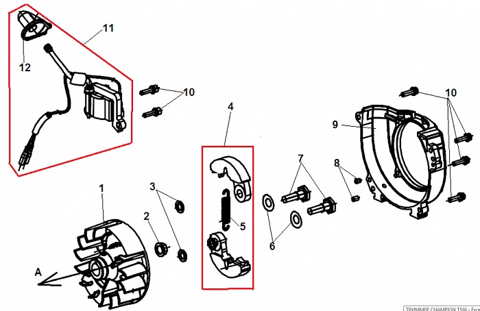 5 СЦЕПЛЕНИЕ - МАХОВИК - МАГНЕТО ТРИММЕР CHAMPION Т433-2