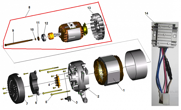 1 ЯКОРЬ - СТАТОР - БЛОК AVR ГЕНЕРАТОР CHAMPION LPG6500E